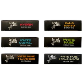 Tribal Soul Back Flow Incense Cones | 6 Boxes Each with 10 Jumbo Back Flow Cones | Total of 60 Cones (Sampler - All 6 Scents)