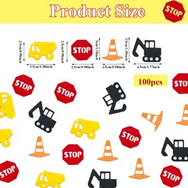 Fyeoxle 100PCS Construction Confetti Construction Party Supplies Construction Table Scatter Confetti with Forklift Crane Excavator Stop Roadblock for Construction Party Baby Shower Birthday Decor
