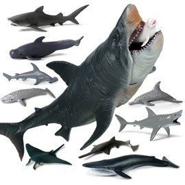Megalodon Great White Shark, Sea Animals, Fish, Animal Set, 11 Pieces, Plastic Model, Model, Birthday, Gift, Realistic Figure, Toy, Interior