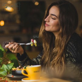 Moose Flatware Set, 5 Piece, Stainless Steel Utensils with Wood-like Handles, Knife, Soup Spoon, Teaspoon, Dinner Fork, Salad Fork