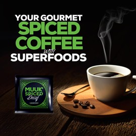 MUUK' SPICED DECAF | Decaffeinated Mushroom Coffee | Cacao, Cinnamon & Cardamom | Adaptogen Mushroom Blend | Better Focus, More Energy and Stronger Immune Defense | 15 CUPS