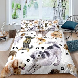 Puppy Dog Duvet Cover Set for Kids Boys Girls Lovely Dogs Print Bedding Set 3D Animal Pattern Comforter Cover Hypoallergenic Quilt Cover,Room Decor 3Pcs Bedding Double Size