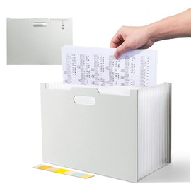 JLPESEAES Document Organizer, File Document File, A4, 13 Pockets, Thick Foam Polypropylene, Freestanding, Case File, Document Stand, Divided Labels, Large Capacity, Telescopic Stand, Document Storage