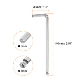 HARFINGTON Ball End Hex Key Wrench 6mm L-Shape Long Arm Hexagon Metric Wrenches Chrome Vanadium Steel Repairing Tool for Home Repair