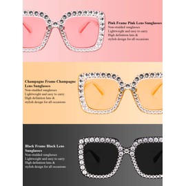 Frienda Oversize Square Glitter Sunglasses Sparkly Sunglasses Retro Thick Frame Sunglasses
