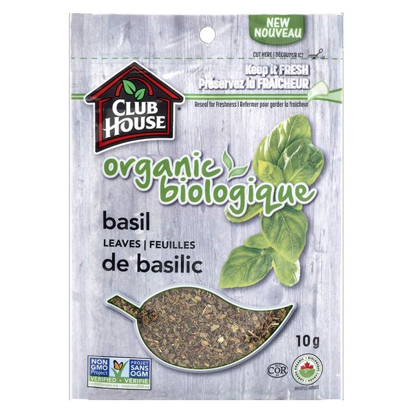 Club House, Quality Natural Herbs & Spices, Organic Basil Leaves, 10g