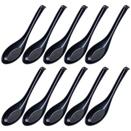 Soup Spoons,Yueser 10pcs Japanese Ramen Noodle Soup Spoons Chinese Won Ton Soup Spoon for Restaurants Home Hotel Food Shop Black