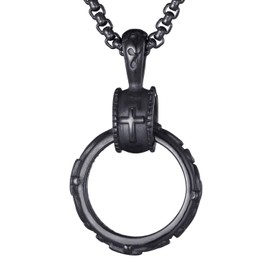 MOO&LEE Men's Stainless Steel Black Eternity Circle Cross Pendant Neckalce with 24 Inches Box Chain