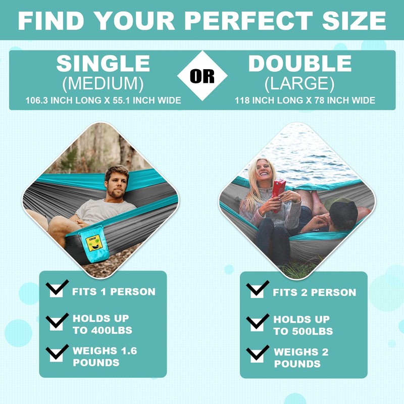 SZHLUX Camping Hammock Double & Single Portable Hammocks with 2
