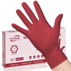 SwiftGrip Disposable Nitrile Exam Gloves, XL, Box of 50, Burgundy, Latex-Free, Powder-Free, 3mil, Medical Grade, Food Safe, Non Sterile