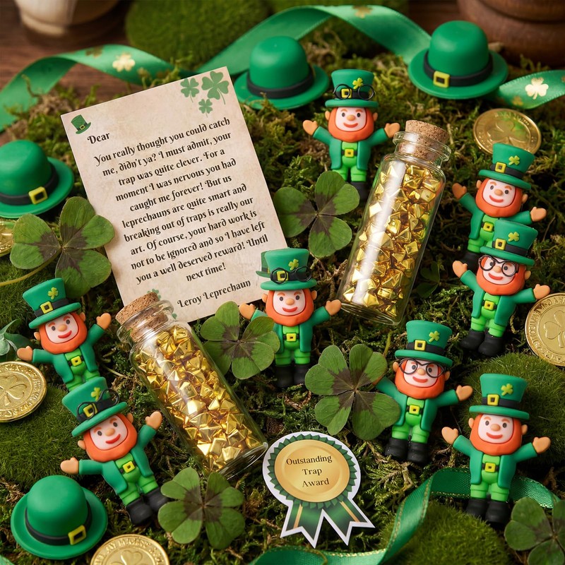 Lizgoxd 12Set St Patricks Day Mini Leprechaun Figurine Toys Small