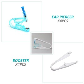 4 Pieces Painless Ear Piercing Gun & 4 Pieces Booster Disposable Safety Sterile Piercing Tool Kit with Booster, Total 8 Pieces, Stainless Steel