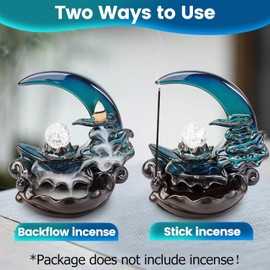 Moon Incense Waterfall Ceramic Incense Burner Backflow Incense Holder with Tweezers Mat for Yoga Meditation and Home Decoration