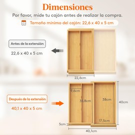 Lifewit Organizador Utensilios Extensible, de 2 a 3 Compartimentos, Bandeja Cubiertos de Bambú, Separadores Ajustable de Cajones Cocina Armario, para Cuchillos/Herramientas/Cucharas/Tenedores, Natural