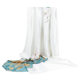 vimate Large Silky Satin Scarf-Summer Women's Elegant Lightweight White Green Floral Shawl Scarfs Beach Oblong Head Wraps with Gift Packed (Style 04)