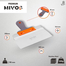 Mivos Professional Surface Spatula Wide Spatula Made of Rustproof Stainless Steel 350 x 90 mm - Facade Spatula with 90 mm Blade Length - Smoothing Spatula 350 mm with Soft Grip - Made in EU