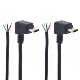 ELNONE 2PCS USB C Male Pigtail 4 Wire,0.35M/1.1FT USB C Type-c Male Up-Down 90 Degree Pigtail Plug Cable 4 Pin Bare Wire Open End Power Pigtail Cable for Charging, Data Transfer Cable