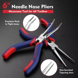 WORKPRO 2-Piece 6" Mini Needle Nose Pliers Set Long and Bent Nose Wire Wrapping