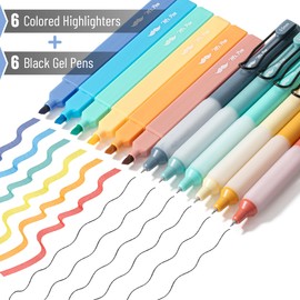 Mr. Pen- Aesthetic Highlighters and Gel Pens, 12 Pack, Assorted Colors, Bible Highlighters No Bleed, Black Ink Gel Pens, Highlighter Pens, No Bleed Highlighters for Bibles, Gel Pens