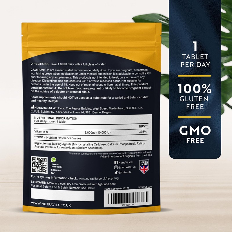 Nutravita Vitamin A 10,000 IU – 365 Vitamin A Tablets