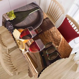 Beabes Table Cloth Wine, Wine Bottle Glasses Grapes Wooden Farmhouse Tablecloth Soft Table Cover for Kitchen Dinning Tabletop Decoration, 52x70 Inch Fitted Tablecloth