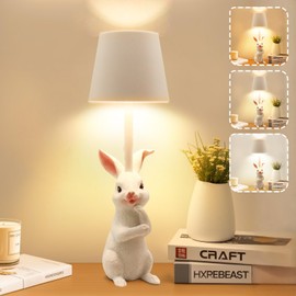 TYNLED Rabbit Lamp Birthday Gifts for Women, 3 Color Dimmable Nightstand Lamp Beside Table Lamp Touch Control Lamp with USB C Charging Port Battery Animal Lamp for Bedroom Dining Room Office Dorm