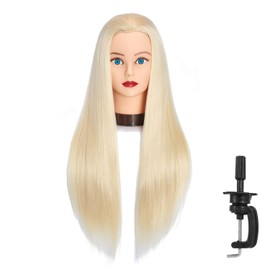 Headfix 26"-28" Long Hair Mannequin Head Synthetic Fiber Hair Hairdresser Practice Styling Training Head Cosmetology Manikin Doll Head with Clamp (6F1919W61320)