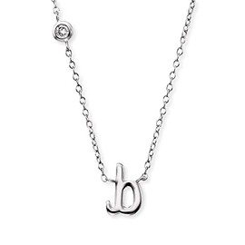 Engelsrufer Necklace made of sterling silver with letter B pendant, set with a zirconia stone, adjustable in two lengths, length: 44 cm, Sterling Silver, Cubic Zirconia