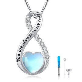 Infinity Urn Necklace for Ashes for Women S925 Sterling Silver Moonstone Cremation Keepsakes for Human Ashes Cremation Necklace Memorial Jewelry Gifts for Women Girls