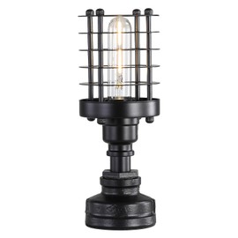 EFINEHOME Retro Industrial Steampunk Water Pipe Table Lamp Base, E26 Vintage Edison Desk Lamp with Switch Plug, Indoor Lights Decor for Bedside Living Bedroom Home Improvement (Black-Cylinder)
