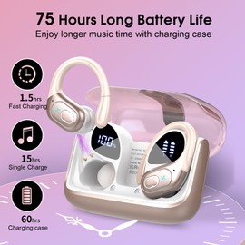 Wireless Earbuds, 75H Bluetooth 5.4 Headphones Sport, Bluetooth Earbuds with ENC Noise Canceling, HiFi Stereo Sound Wireless Headphones with Earhooks, IP7 Waterproof Ear Buds for Sports, Rose Gold