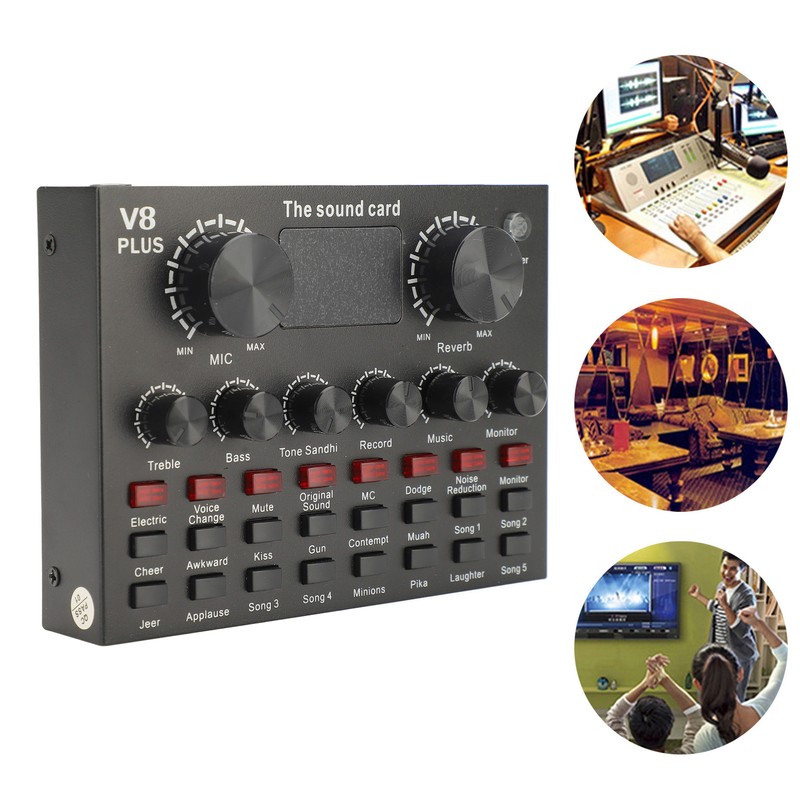 Live Sound Card with Built in Microphone Clear Recording Portable