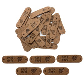 WiYould 40 Pieces PU Leather Labels Handmade Sew On Labels Handmade Embossed Labels Embellishment Crochet Knitting DIY Jeans Clothing Accessories (Ly, Dark Brown)