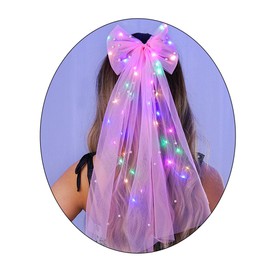 Foyte Bow Wedding Bride Veil LED Bachelorette Veils Light Up Pearl Bridal Veil Hair Bows Tulle for Women(Pink)