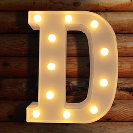 VITI - Letras con luces LED iluminadas para luz nocturna, letras del alfabeto para decoración de pared, letras iluminadas para boda/fiesta de cumpleaños, decoración de Navidad, funciona con pilas (D)