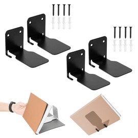 Invisible Floating Bookshelves Set of 4, Metal Wall Mounted Book Shelves, Heavy-Duty Hanging Book Organizers for Bedroom, Living Room, Home, Office (Black)