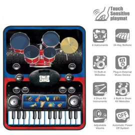 YABROS 2-in-1 Function Drum & Piano Play Mat Foldable Music Instruments Combo