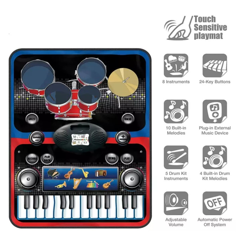 YABROS 2-in-1 Function Drum & Piano Play Mat Foldable Music