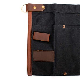 Luchuan Waterproof Waxed Canvas Tool Apron With the Adjustable Genuine Leather Belt (Black)