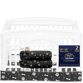2 Pack Dog Playpen Bottom Pad Fits for 36 Inch 4 Panels Exercise Pet Playpen, Dog Crate Pad Puppy, Hoop and Loop Design (Note: Playpen Not Included). (Black)
