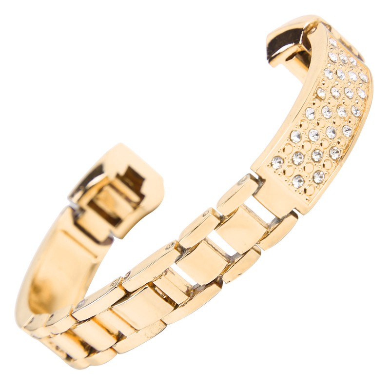 Stainless Steel Bracelet Women Inlay Rhinestones Wristband Wrist Decoration for