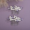 Teyglen Pearl Wedding Hair Comb Purple Rhinestone Pearl Hair Piece