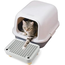 Litter Box Step, cat Steps for Litter Box, Litter Box ramp with Wooden Base, Filter Function, Easy to Clean,for Kittens & Senior Cats(Light Grey)
