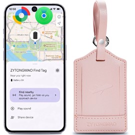 Smart Luggage Tag with Built-in Tracker, Works with Apple Find My & Android, Premium Leather Travel Tag with Privacy Cover, Wireless Rechargeable Anti-Lost Locator for Suitcases, Bag & Backpack Pink