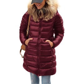 PRETTYGARDEN Women's Long Winter Puffer Coats Hooded Zip Up Thickened Parka Down Jackets Trendy Fashion Warm Outerwear (Wine Red,Small)