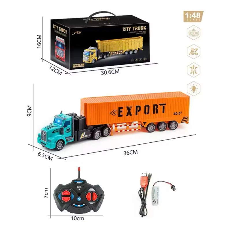 Tráiler Contenedor Tracto Camión Escala 1:32 Control Remoto