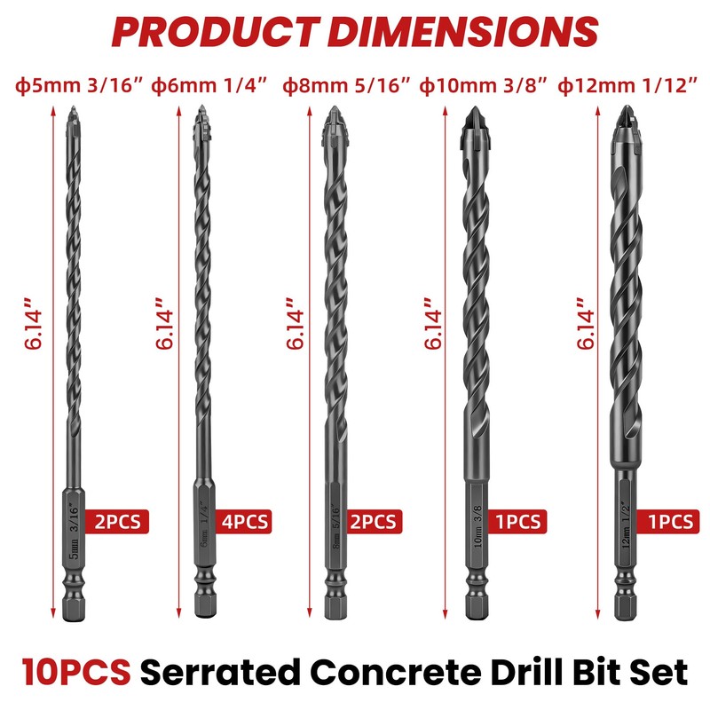 REKCKRUL Upgraded Premium Masonry Drill Bit Set 6" (152mm) Length
