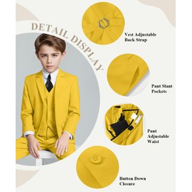Visaccy Suits for Boys Suit Set First Communion Kids Suit Graduation Dresses Clothes Tuxedo Boy Suits Yellow Size 16