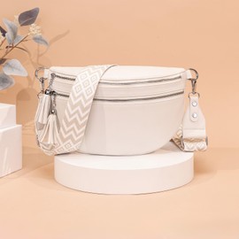 LANXINGLUO Stylish Bum Bag Women's Large Shoulder Bag Women's Wide Strap 5 cm with Credit Card Compartment and 2 Shoulder Straps Black, C-beige, Hip pockets