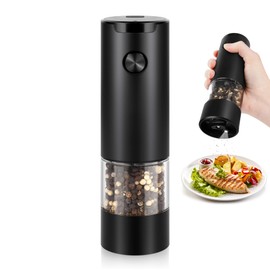 Electric Pepper Grinder or Salt Mill, Battery Powered Automatic Pepper Mill, Ceramic Grinder with Adjustable Coarseness, LED Light, and Salt Mill Refillable, One Hand Operation RE